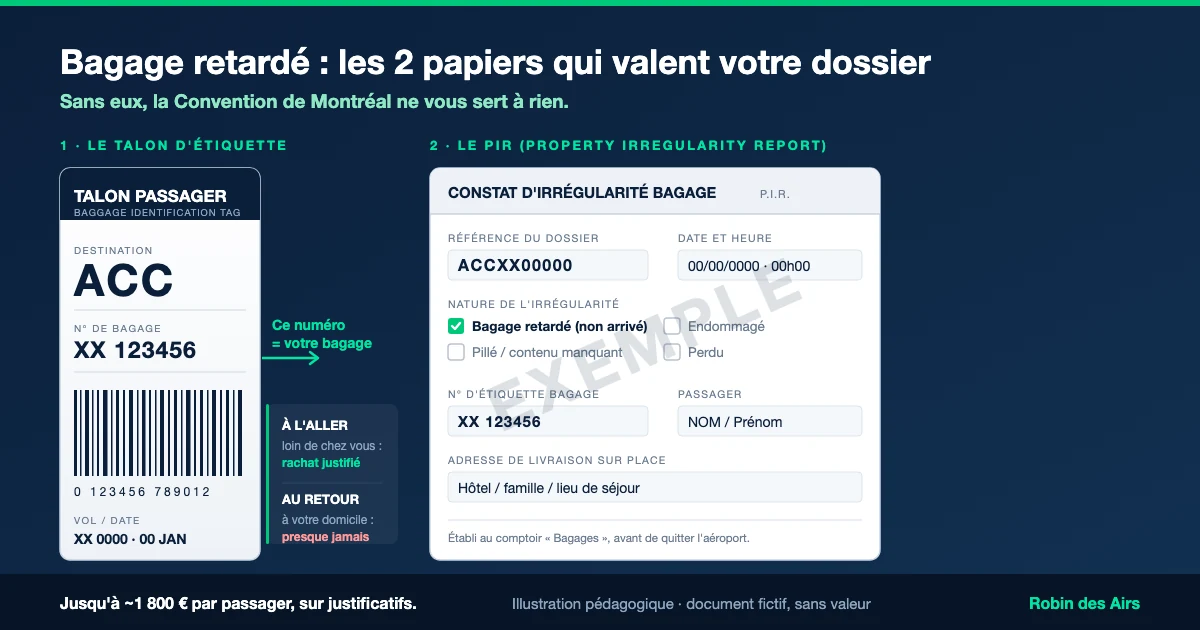 Étiquette bagage et PIR annotés : les deux documents à sécuriser en cas de bagage retardé